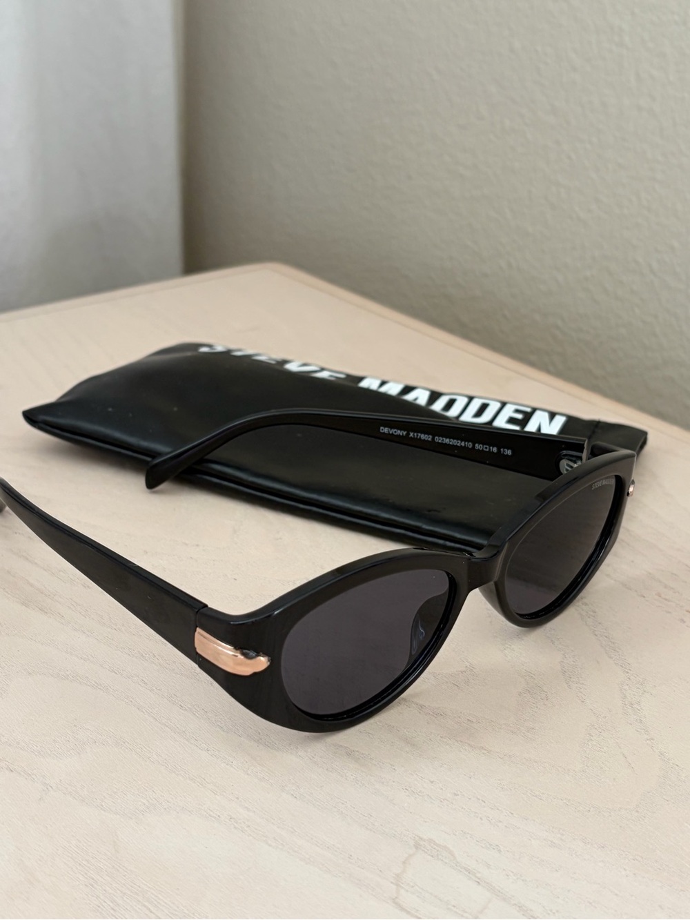 Steve Madden Black Cat-Eye Sunglasses with Rose Gold Trim